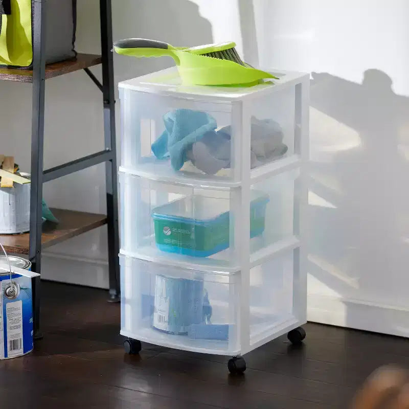 Chariot de rangement classique Gracious Living à 3 tiroirs en plastique avec roulettes