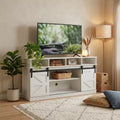 FurnitureR 58 Farmhouse TV Stand for TVs up to 65, Sliding Barn Doors, Storage Cabinet with Shelves, Modern Entertainment Center