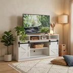 FurnitureR 58 Farmhouse TV Stand for TVs up to 65, Sliding Barn Doors, Storage Cabinet with Shelves, Modern Entertainment Center