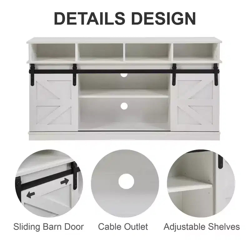 Meuble TV de ferme FurnitureR de 58 po pour téléviseurs jusqu'à 65 po, portes coulissantes de grange, armoire de rangement avec étagères, centre de divertissement moderne
