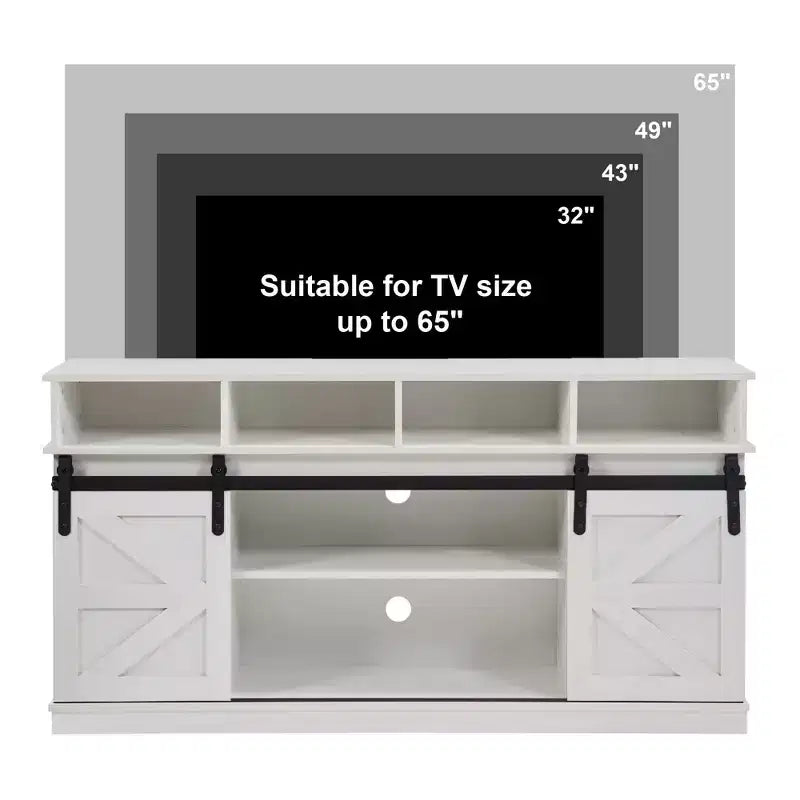 Meuble TV de ferme FurnitureR de 58 po pour téléviseurs jusqu'à 65 po, portes coulissantes de grange, armoire de rangement avec étagères, centre de divertissement moderne