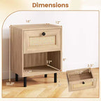 Costway Table de Chevet 1/2 Pcs en Rotin Style Bohème avec Tiroir et Étagère Ouverte pour Salon Blanc/Naturel