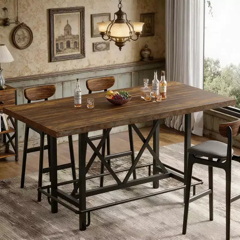 GDFStudio Mark Rustic Wood Metal Bar Height Table