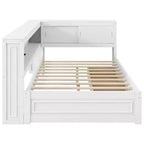Lit d'angle pleine grandeur avec tiroirs de rangement, bibliothèque, cadre de lit de repos en bois en forme de L avec tête de lit bibliothèque pour salon