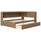 Lit d'angle pleine grandeur avec tiroirs de rangement, bibliothèque, cadre de lit de repos en bois en forme de L avec tête de lit bibliothèque pour salon