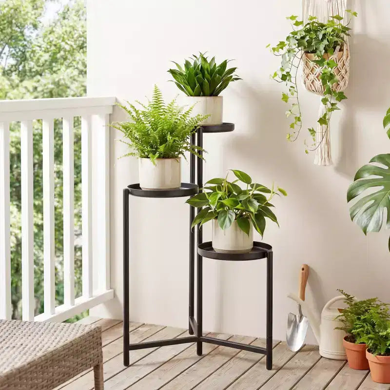 Gymax Support de plantes en métal, intérieur/extérieur, haut, d'angle, porte-pot de fleurs, étagère de présentation