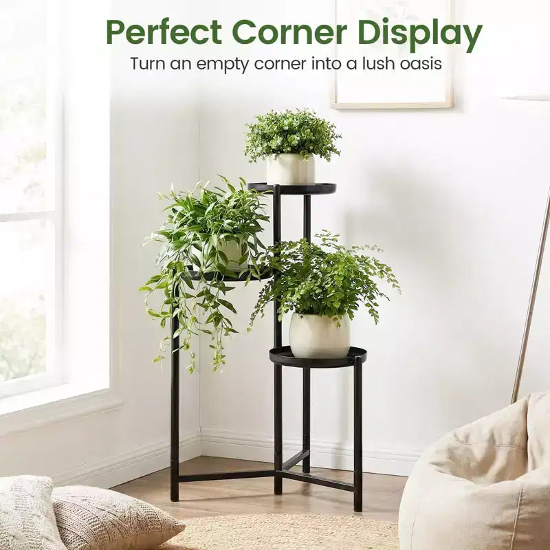 Gymax Support de plantes en métal, intérieur/extérieur, haut, d'angle, porte-pot de fleurs, étagère de présentation