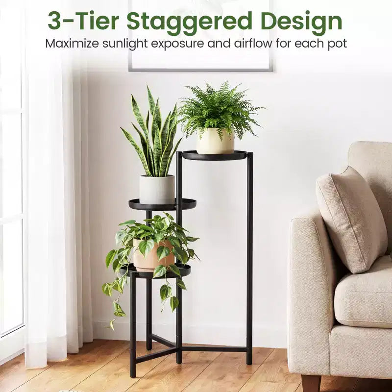 Gymax Support de plantes en métal, intérieur/extérieur, haut, d'angle, porte-pot de fleurs, étagère de présentation