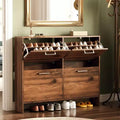 Karl Home 42 W 4-Flip Drawer Flat Top Shoe Cabinet with Silver Metal Handles