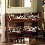 Meuble à chaussures Karl Home 42W avec 4 tiroirs basculants et poignées métalliques argentées