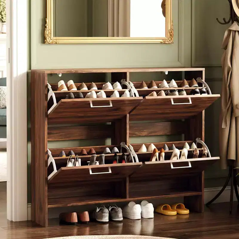 Meuble à chaussures Karl Home 42W avec 4 tiroirs basculants et poignées métalliques argentées