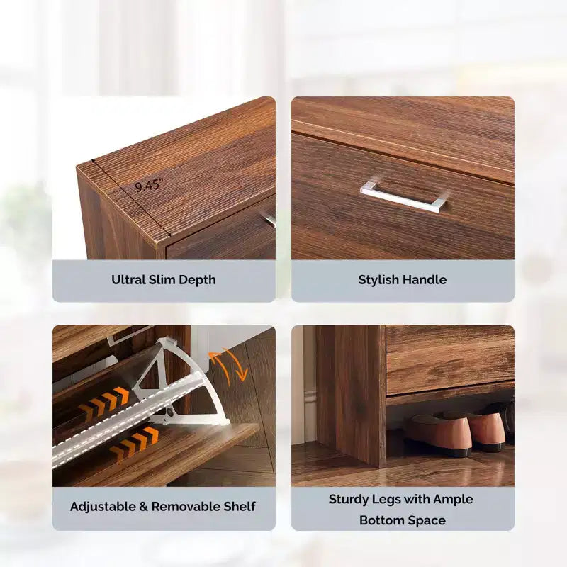 Meuble à chaussures Karl Home 42W avec 4 tiroirs basculants et poignées métalliques argentées