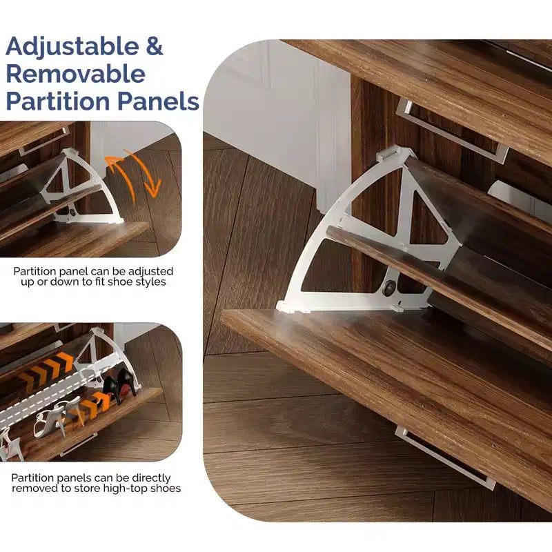 Meuble à chaussures Karl Home 42W avec 4 tiroirs basculants et poignées métalliques argentées