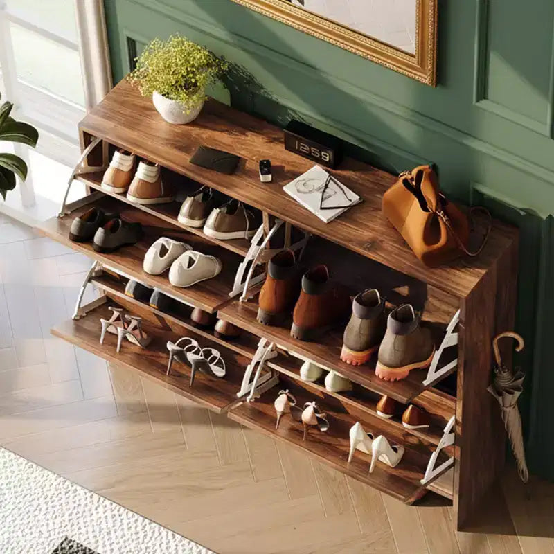 Meuble à chaussures Karl Home 42W avec 4 tiroirs basculants et poignées métalliques argentées