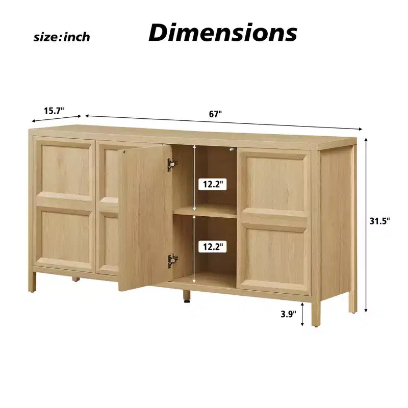 GDFStudio Aleksander Modern 67'' Wooden Sideboard Storage Cabinet with 4 Doors and Soft-Close Hinges