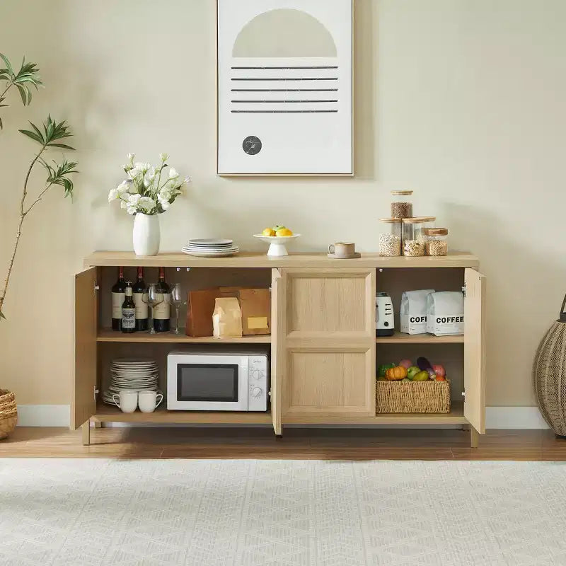 GDFStudio Aleksander Modern 67'' Wooden Sideboard Storage Cabinet with 4 Doors and Soft-Close Hinges