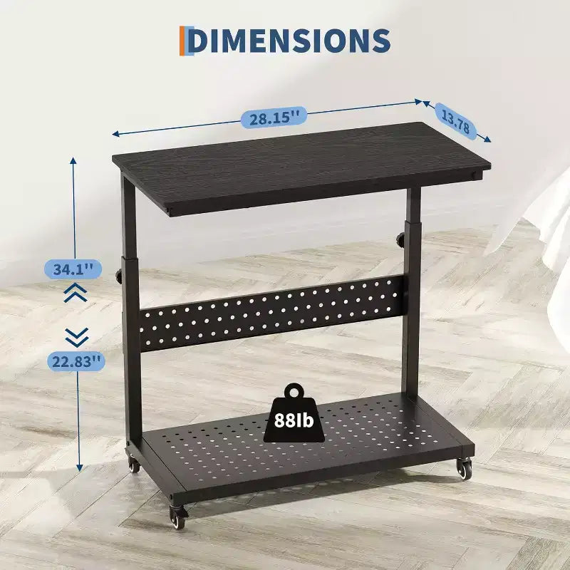 Chariot d'ordinateur réglable à 2 niveaux avec roulettes, support de tour CPU mobile avec gestion des câbles et crochets, table d'appoint compacte pour jeux ou bureau à domicile