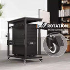 Chariot d'ordinateur réglable à 2 niveaux avec roulettes, support de tour CPU mobile avec gestion des câbles et crochets, table d'appoint compacte pour jeux ou bureau à domicile