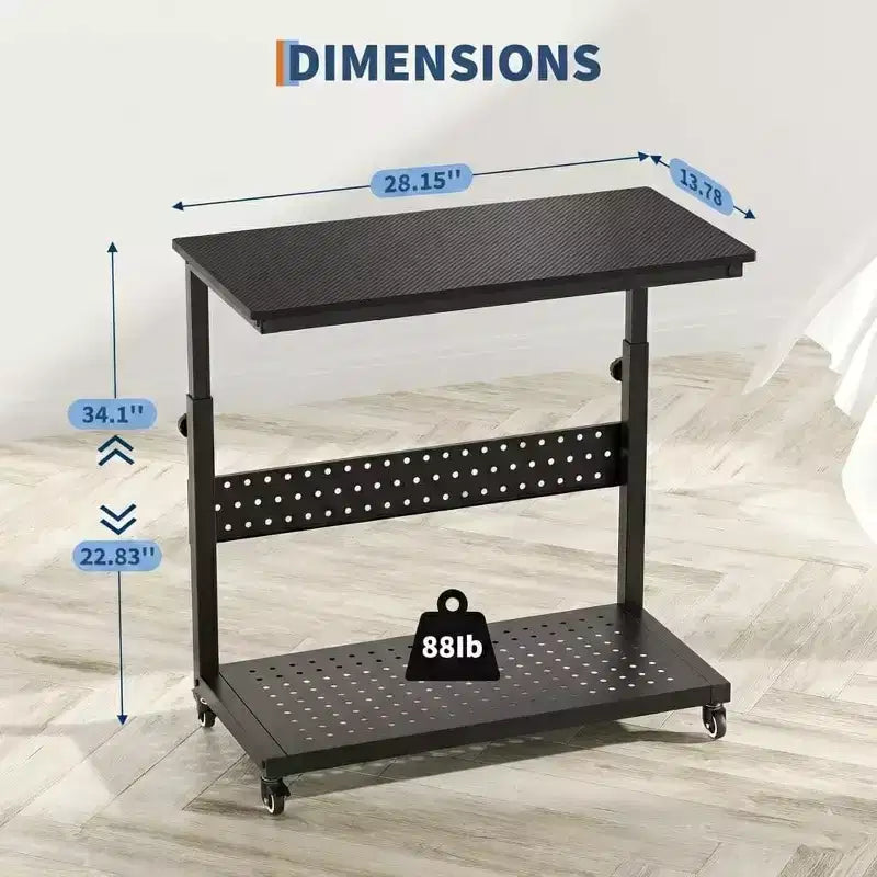 Chariot d'ordinateur réglable à 2 niveaux avec roulettes, support de tour CPU mobile avec gestion des câbles et crochets, table d'appoint compacte pour jeux ou bureau à domicile
