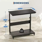 Chariot d'ordinateur réglable à 2 niveaux avec roulettes, support de tour CPU mobile avec gestion des câbles et crochets, table d'appoint compacte pour jeux ou bureau à domicile