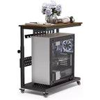 Chariot d'ordinateur réglable à 2 niveaux avec roulettes, support de tour CPU mobile avec gestion des câbles et crochets, table d'appoint compacte pour jeux ou bureau à domicile