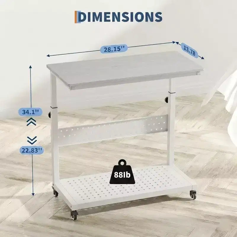 Chariot d'ordinateur réglable à 2 niveaux avec roulettes, support de tour CPU mobile avec gestion des câbles et crochets, table d'appoint compacte pour jeux ou bureau à domicile