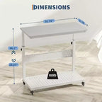 Chariot d'ordinateur réglable à 2 niveaux avec roulettes, support de tour CPU mobile avec gestion des câbles et crochets, table d'appoint compacte pour jeux ou bureau à domicile