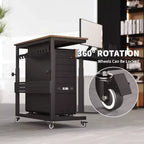 Chariot d'ordinateur réglable à 2 niveaux avec roulettes, support de tour CPU mobile avec gestion des câbles et crochets, table d'appoint compacte pour jeux ou bureau à domicile