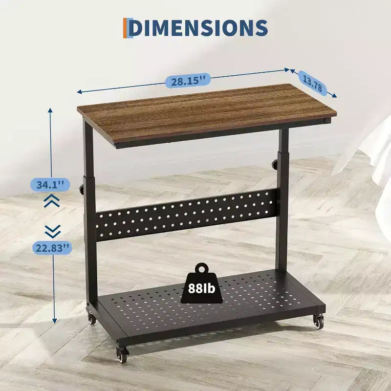 Chariot d'ordinateur réglable à 2 niveaux avec roulettes, support de tour CPU mobile avec gestion des câbles et crochets, table d'appoint compacte pour jeux ou bureau à domicile