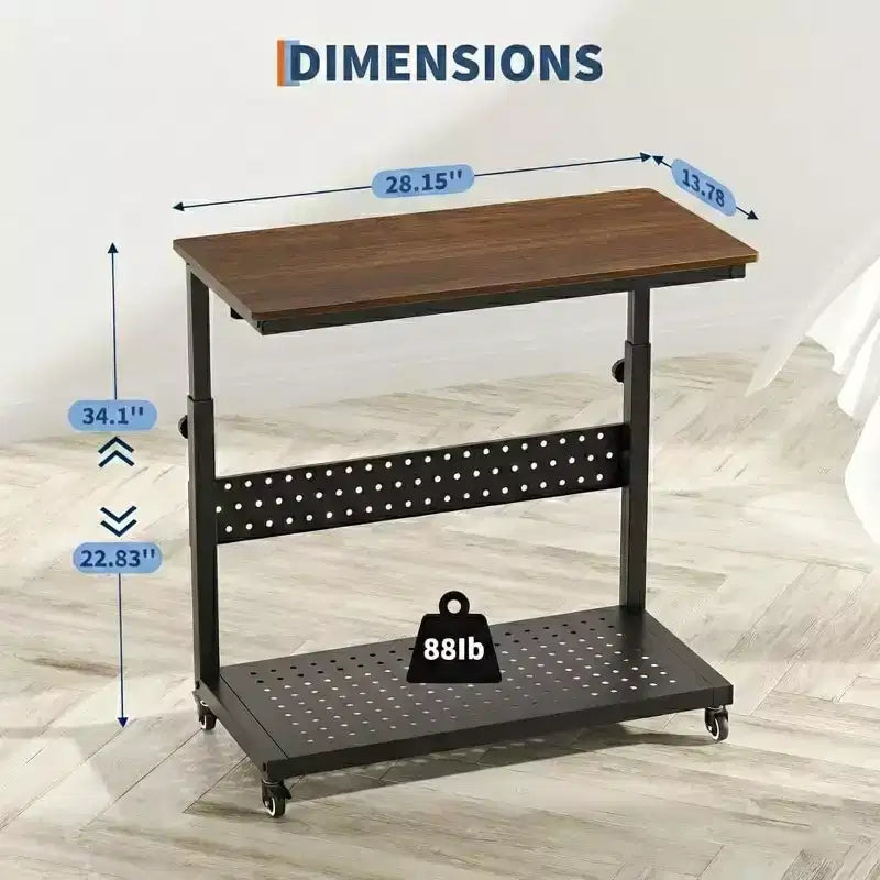 Chariot d'ordinateur réglable à 2 niveaux avec roulettes, support de tour CPU mobile avec gestion des câbles et crochets, table d'appoint compacte pour jeux ou bureau à domicile