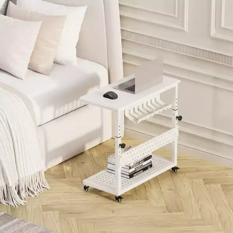 Chariot d'ordinateur réglable à 2 niveaux avec roulettes, support de tour CPU mobile avec gestion des câbles et crochets, table d'appoint compacte pour jeux ou bureau à domicile