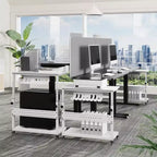 Chariot d'ordinateur réglable à 2 niveaux avec roulettes, support de tour CPU mobile avec gestion des câbles et crochets, table d'appoint compacte pour jeux ou bureau à domicile