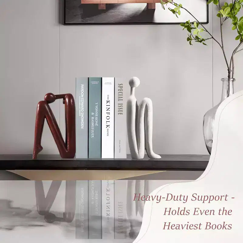 Serre-livres NotArt Penseur, serre-livres robustes en résine blanche et marron, décoration artistique pour
