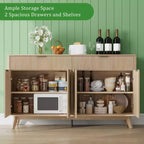Buffet cannelé de 60 pouces avec 2 tiroirs et 4 portes, Buffet moderne avec rangement pour salle à manger, salon, entrée