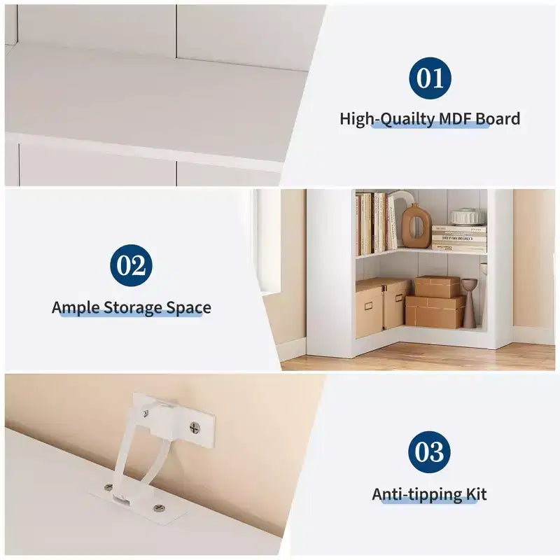 Étagère d'angle haute de 182,4 cm, grande bibliothèque à 5 niveaux en forme de L avec kit anti-basculement, rangement peu encombrant pour la maison et le bureau