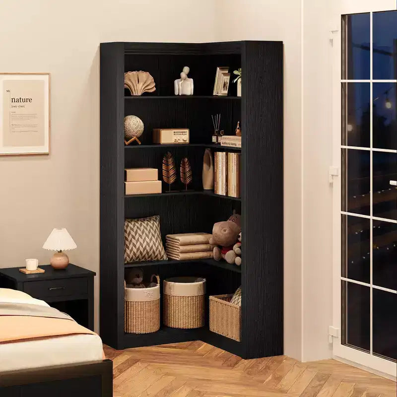 Étagère d'angle haute de 182,4 cm, grande bibliothèque à 5 niveaux en forme de L avec kit anti-basculement, rangement peu encombrant pour la maison et le bureau