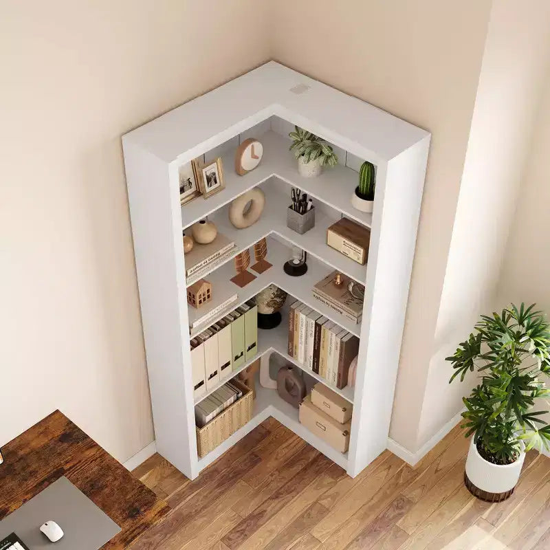 Étagère d'angle haute de 182,4 cm, grande bibliothèque à 5 niveaux en forme de L avec kit anti-basculement, rangement peu encombrant pour la maison et le bureau