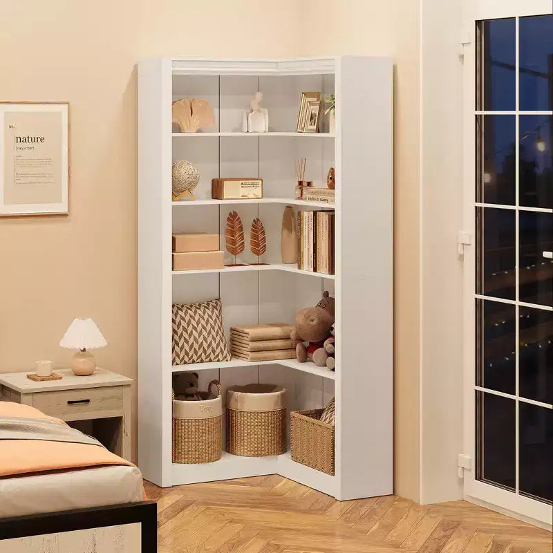 Étagère d'angle haute de 182,4 cm, grande bibliothèque à 5 niveaux en forme de L avec kit anti-basculement, rangement peu encombrant pour la maison et le bureau