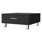 Table basse rectangulaire Wengé avec 1 tiroir, quatre pieds en métal, poignée en métal, plateau supérieur, table d'appoint pour salon