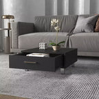 Table basse rectangulaire Wengé avec 1 tiroir, quatre pieds en métal, poignée en métal, plateau supérieur, table d'appoint pour salon