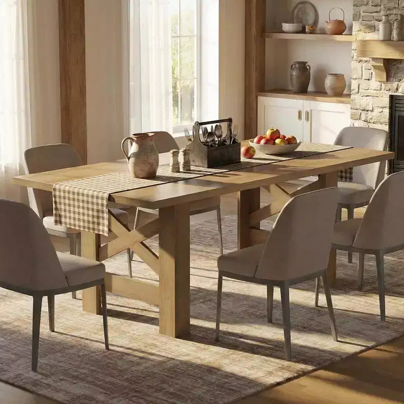 Table de salle à manger de ferme de 71 po pour 6 à 8 personnes, grande table de cuisine rectangulaire en bois avec base robuste et pieds triangulaires pour la maison et le bureau