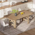 Table de salle à manger de ferme de 71 po pour 6 à 8 personnes, grande table de cuisine rectangulaire en bois avec base robuste et pieds triangulaires pour la maison et le bureau