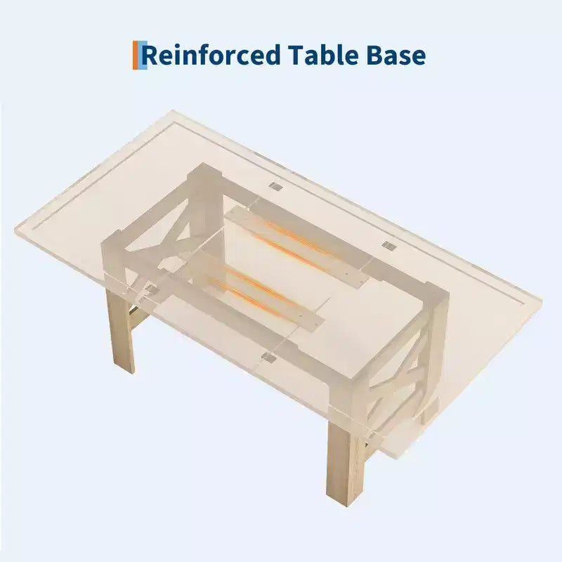 Table de salle à manger de ferme de 71 po pour 6 à 8 personnes, grande table de cuisine rectangulaire en bois avec base robuste et pieds triangulaires pour la maison et le bureau