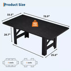Table de salle à manger de ferme de 71 po pour 6 à 8 personnes, grande table de cuisine rectangulaire en bois avec base robuste et pieds triangulaires pour la maison et le bureau
