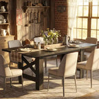 Table de salle à manger de ferme de 71 po pour 6 à 8 personnes, grande table de cuisine rectangulaire en bois avec base robuste et pieds triangulaires pour la maison et le bureau