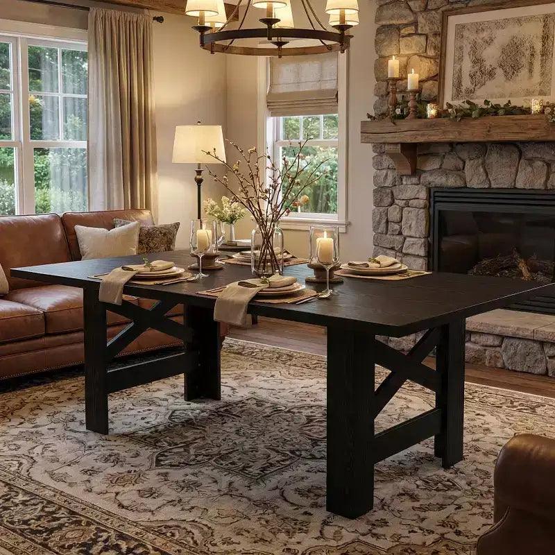 71 Farmhouse Dining Table for 6-8, Large Rectangular Wooden Kitchen Room Table Only w/ Heavy Duty Base & Triangular Legs for Home & Office