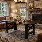 71 Farmhouse Dining Table for 6-8, Large Rectangular Wooden Kitchen Room Table Only w/ Heavy Duty Base & Triangular Legs for Home & Office
