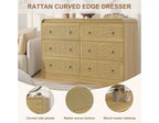 Commode à 6 tiroirs en rotin pour chambre à coucher, commode en bois de 117 cm de large, meuble TV, organisateur de rangement pour vêtements pour salon, noir