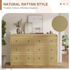 Commode à 6 tiroirs en rotin pour chambre à coucher, commode en bois de 117 cm de large, meuble TV, organisateur de rangement pour vêtements pour salon, noir