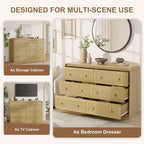 Commode à 6 tiroirs en rotin pour chambre à coucher, commode en bois de 117 cm de large, meuble TV, organisateur de rangement pour vêtements pour salon, noir